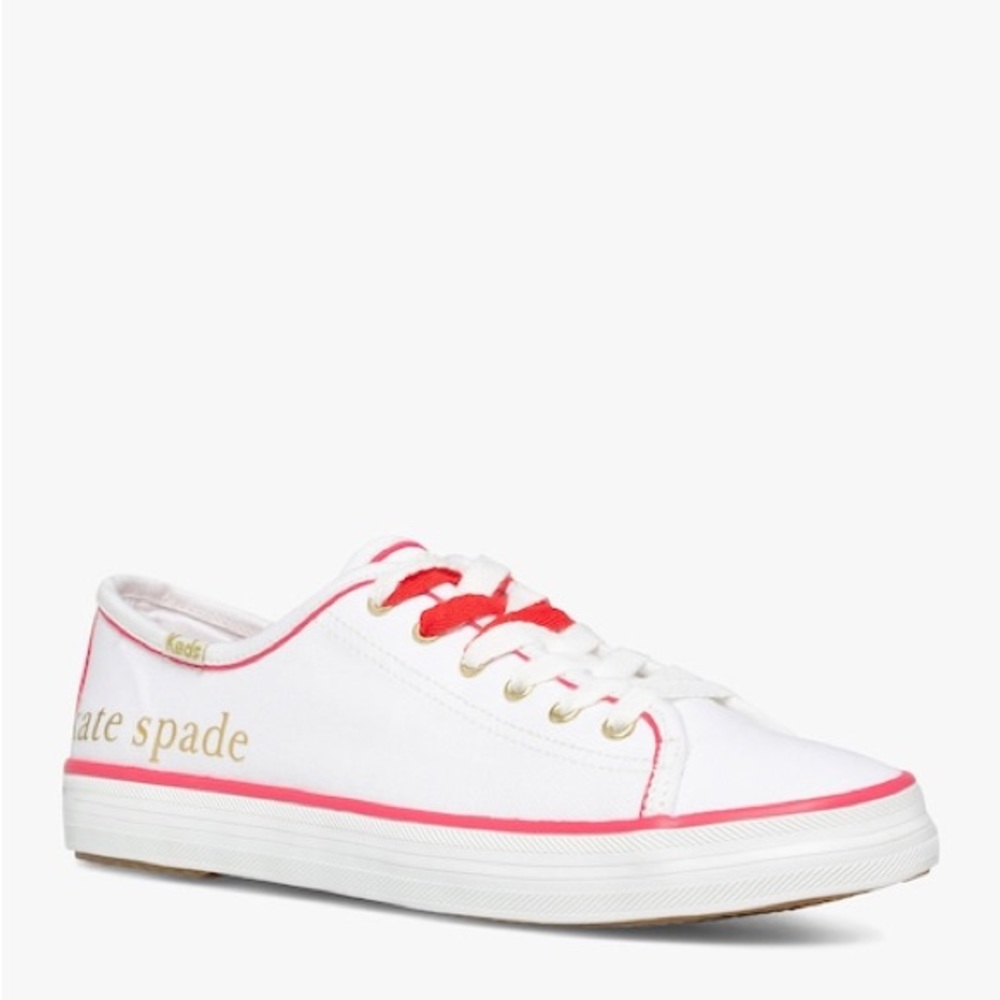 Keds x Kate Spade Kickstart Palm Canvas White Pink Sneakers Size 7.5 NWT